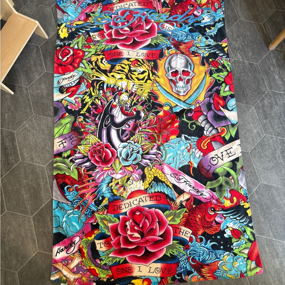 Y2K Ed Hardy Beach Towel - “Dedicated To The One I Love”